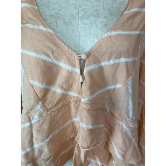Free People Crop Top Tiered Pullover Blouse Long Sleeve Peach Striped Sz M - Picture 6 of 10
